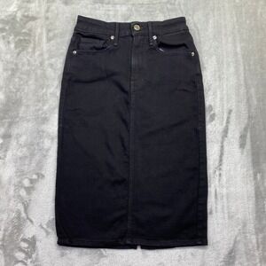 GOOD AMERICAN Black Denim Pencil Midi Skirt Size 24 Fits 22" Western